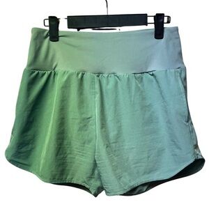 Green Lined Women's Medium Athletic Running Shorts with Pockets